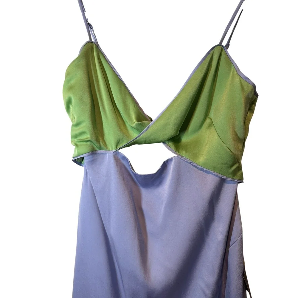 NWT Lulu's Perfect Pairing Light Blue Colorblock Satin Cutout Midi Dress Large - Picture 12 of 13
